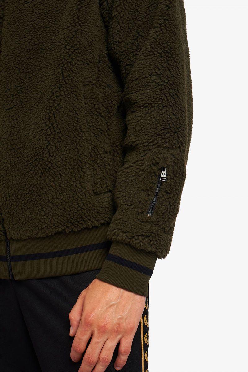 Green Fred Perry Borg Fleece Bomber Men's Jackets | PH 1179UZGT